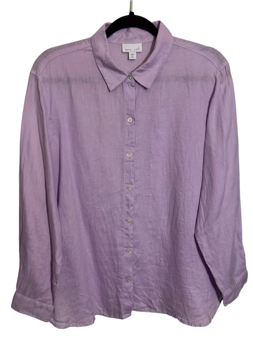 J. Jill Medium Petite Love Linen Top Button Up Purple Long Sleeve Coastal Beach